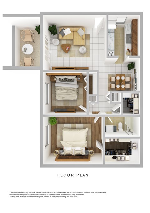 Floor plan for 2 beds, 1 bath, 980 sqft